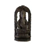 AN INDIAN HARDWOOD CARVING, ELEPHANT HEADED HINDU GOD GANESH. (62cm x 31cm) Condition: good
