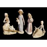 LLADRO, PORCELAIN GROUP, A GIRL HOLDING A DOLL Along with a Lladro porcelain group, little shepherds