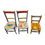 THREE EARLY 20TH CENTURY CHILDS NURSERY CHAIRS Painted and decorated with bears and elephants. (