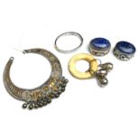 A COLLECTION OF VINTAGE SILVER JEWELLERY AND TRINKETS To include a Sterling silver teething ring,