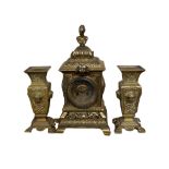 SAMUEL MARTI, A 19TH CENTURY FRENCH BRASS MANTLE CLOCK Having a female figural bust finial,