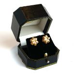 A PAIR OF VINTAGE BAHRAIN 21CT GOLD AND SEED PEARL CLUSTER EARRINGS The arrangement of pearls