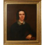 A 19TH CENTURY OIL ON CANVAS, PORTRAIT OF A LADY WEARING A LACE COLLAR In dark period clothing,