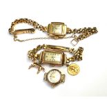 TWO ART DECO 9CT GOLD LADIES' WRISTWATCHES To include a watch with rectangular silver tone dial,