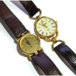 GUCCI, TWO VINTAGE GOLD PLATED LADIES FASHION WATCHES Circular gilt disk and cream tone dial on