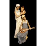 LLADRO, GRES RANGE, PORCELAIN GROUP, TWO YOUNG ATTRACTIVE GIRLS MODELLED AS ANCIENT MUSICIANS