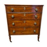 A RARE EARLY 19TH CENTURY YEW WOOD AND CROSS BANDED CHEST OF FOUR LONG GRADUATING DRAWERS Fitted