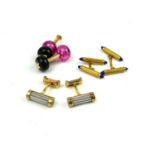 FRED FORCE, TWO PAIRS OF 18CT GOLD AND GEM SET GENT'S CUFFLINKS Comprising of a pair set with