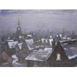 JOHN WORSLEY, 1919 - 2000, PASTEL AND WATERCOLOUR ON PAPER ILLUSTRATION Moonlit view of rooftops,