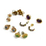 A COLLECTION OF VINTAGE 9CT GOLD EARRINGS To include a pair set with sapphire and diamonds, a pair