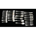 A VICTORIAN SILVER LOOSE PART CANTEEN OF CUTLERY Beaded pattern, comprising ten dinner forks,