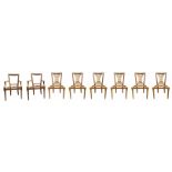 A SET OF 19TH CENTURY STYLE MAHOGANY DINING CHAIR FRAMES With pierced fan splat backs and turned and