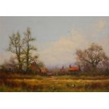 JAMES WRIGHT, BN 1935, OIL ON BOARD Landscape, farmyard scene, figures with chickens, signed lower