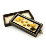 A BOXED SET OF 9CT GOLD PLAIN CUFFLINKS AND DRESS STUDS. (7.7g)