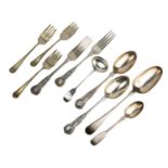 A COLLECTION OF SILVER FLATWARE To include two pairs of Francis Higgins III forks and spoons,