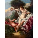 JEAN BAPTISTE HUET, FRENCH, 1745 - 1811, AN 18TH CENTURY OIL ON CANVAS Seminude Venus and putti in a