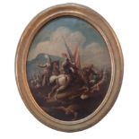 CIRCLE OF SALVATOR ROSA ARENELLA, NAPLES, 1615 - 1673, ROME, 17TH CENTURY OVAL OIL ON CANVAS Cavalry