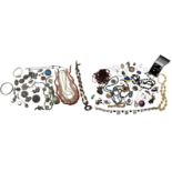 A COLLECTION OF COSTUME JEWELLERY to include silver earrings, necklaces, brooches, semi-precious