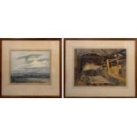 GEORGE D. WALTON, TWO 20TH CENTURY WATERCOLOURS Landscape view, boatyard, both signed lower left,