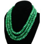LIGHT GREEN CARVED 3 STRING BEAD ADJUSTABLE NECKLACE with tassle.