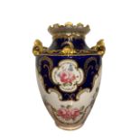 A VICTORIAN ROYAL CROWN DERBY VASE DECORATED with gilded shells and pink roses, dated 1898.