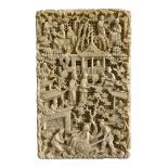 A 19TH CENTURY CHINESE IVORY CARD CASE Carved with landscape, Mandarin seal of 'Chung Chou' paper