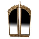 A PAIR OF GILTWOOD FRAMED GOTHIC MIRRORS FORMING AN ARCH. (combined total 69cm x 113cm) Condition: