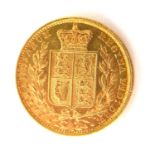 A VICTORIAN 22CT GOLD FULL SOVEREIGN COIN, DATED 1879 With young Queen Victoria portrait and