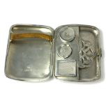 AN EDWARDIAN HALLMARKED SILVER TWO SECTION SOVEREIGN AND STAMP CASE HOLDER Having half and full