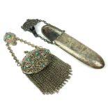 A VICTORIAN SILVER OVAL SPECTACLE HOLDER With white metal suspender, together with a filigree