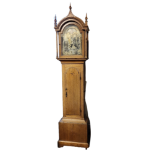 AN EARLY 19TH CENTURY EIGHT DAY OAK AND MARQUETRY INLAID LONGCASE CLOCK Gothic design, moon