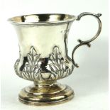 A WILLIAM IV SILVER CUP Single handle with embossed acanthus leaf decoration and stepped base,