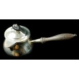 GEORGE III HALLMARKED SILVER BRANDY SAUCEPAN AND COVER Having a textured wooden handle, bearing