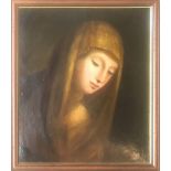 A 19TH CENTURY DOUBLE SIDED OIL ON BOARD, PORTRAIT OF MADONNA Verso with portrait of a gentleman,