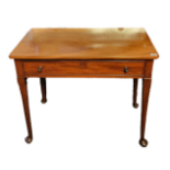 A 19TH CENTURY MAHOGANY SIDE/TEA TABLE The single drop leaf and single and drawer, raised on