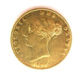 A VICTORIAN 22CT GOLD HALF SOVEREIGN COIN, DATED 1857 With Young Queen Victoria portrait with shield