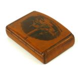 A 19TH CENTURY MAUCHLINE FRUITWOOD SNUFF BOX AND COVER The lid decorated with dogs, inscribed '