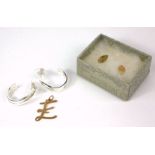 KIT HEATH, A PAIR OF SILVER HOOP EARRINGS In a fitted box, together with a pair of 9ct gold earrings