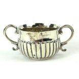 WITHDRAWN A GEORGIAN SILVER MINIATURE TWIN HANDLED CUP Fluted body, hallmarked London, 1762. (approx