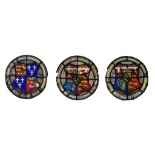 THREE 19TH CENTURY CIRCULAR STAINED GLASS PANELS, COATS OF ARMS HANOVERIAN, THE DUKE OF CONNAUGHT