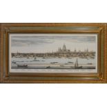 18TH CENTURY VIEW, THE THAMES AT ST. PAULS Mounted, framed and glazed, 20th Century. (102cm x