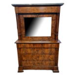 A 19TH CENTURY FRENCH EMPIRE FLAME MAHOGANY ESCRITOIRE With later grey marble top above a single