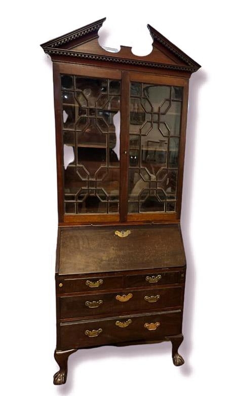 A 19TH CENTURY MAHOGANY BUREAU BOOKCASE With astragal glazed doors above a fall front writing