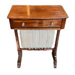 A REGENCY MAHOGANY LADIES' WORK TABLE The single fitted drawer above a silk basket, raised on square
