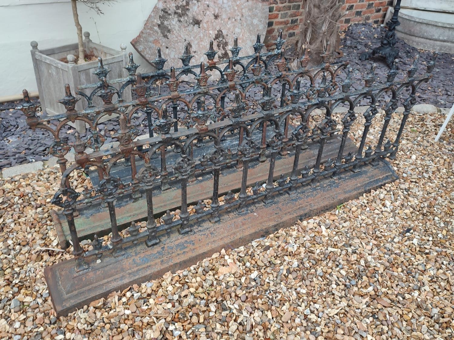 A SET OF VICTORIAN GOTHIC STYLE CAST IRON RAILINGS In three sections. (475cm) Condition: some - Image 2 of 3