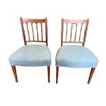 A PAIR OF GEORGIAN NORTH COUNTRY MAHOGANY DINING CHAIRS With reeded column backs and blue fabric