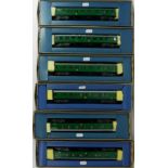 LILLIPUT, A COLLECTION OF SIX MODEL TRAIN COACHES Green livery, in blue green boxes. Condition: