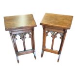 A PAIR OF GOTHIC OAK PRAYER LECTERNS With pierced pointed arched. Condition: good overall