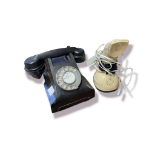 BAKELITE, A VINTAGE BLACK TELEPHONE Along with an Ericsson cream stick phone. (stick phone 22cm)