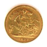 A VICTORIAN 22CT GOLD HALF SOVEREIGN COIN, DATED 1899 With older Queen Victoria portrait and